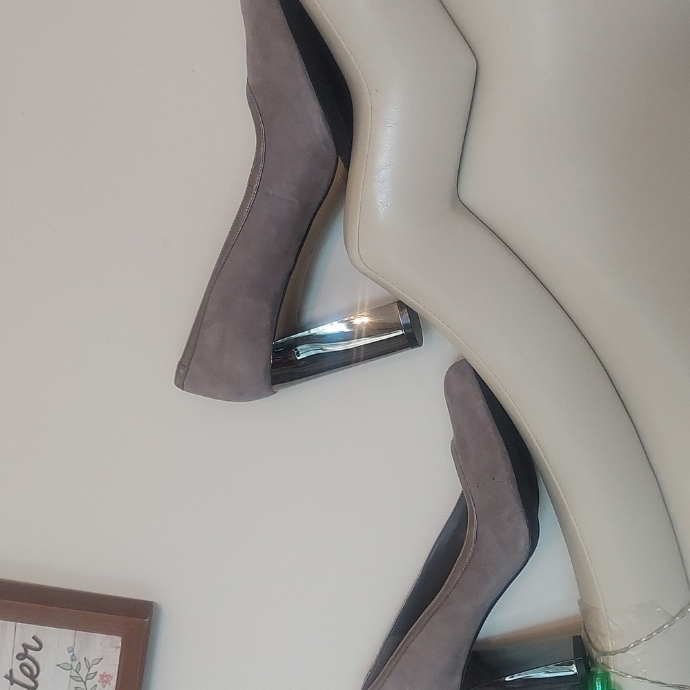 Cole Haan Gray Heels with Silver Block Heel
